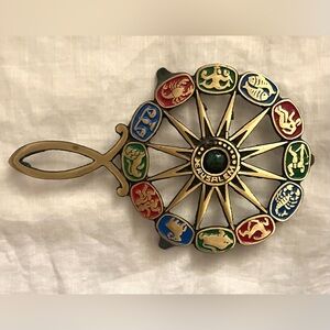 RARE VTG 60s/70s Enameled Oval Zodiac Trivet Hot Plate - 8" x 5" Celestial Decor